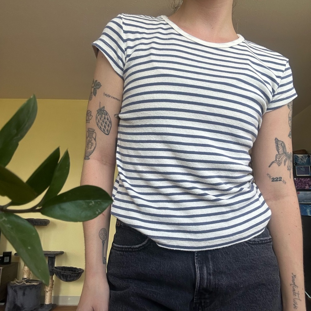 Brandy Melville Hailie Long Striped Top in Navy and White